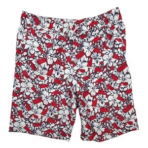 Vineyard Vines Boys XL 16 Swim Trunks Red White Blue Whale Hibiscus